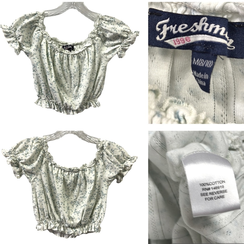 Freshman Nordstroms Lettuce Edge Pointelle Floral Crop Top Girls Medium 8 10
